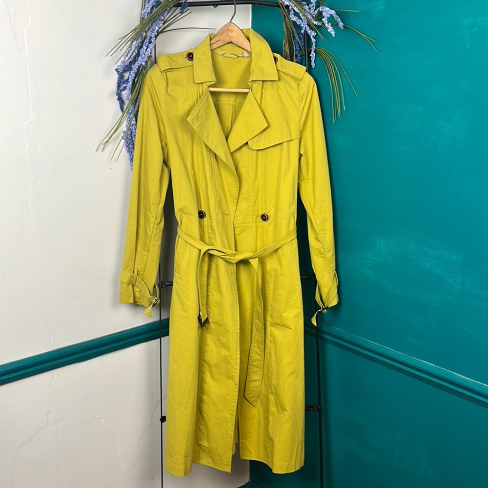 Soft surroundings chartreuse lightweight classic trench coat. Sz Sm - Picture 2 of 9
